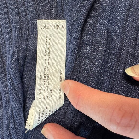 Eileen Fisher navy blue linen long sleeve open front sweater cardigan size XL B7 - Picture 3 of 5